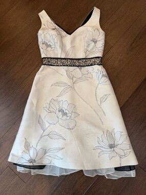Kay Unger New York Ivory Floral Beaded Waist A-Line Dress Size 2 - C31-032